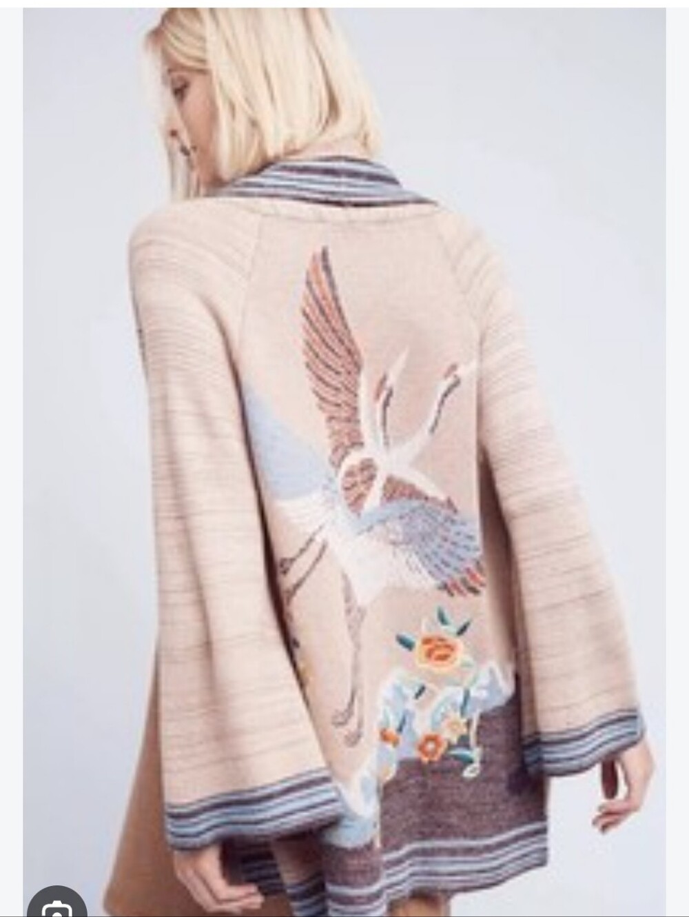Anthro HWR Embroidered Crane Cardigan Sweater In Tan